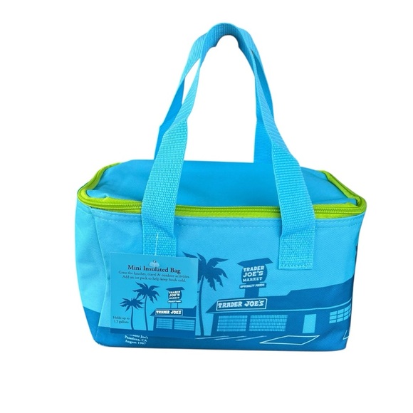 Trader Joe’s Mini Insulated Bag Blue Neon Green Brand New Release 10x6 NWT - Picture 1 of 9